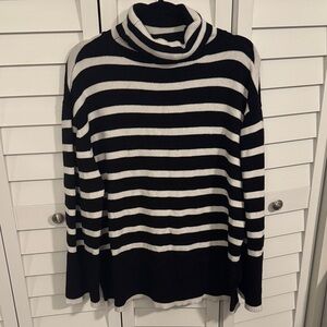 Women's Black & White Striped Turtleneck Sweater